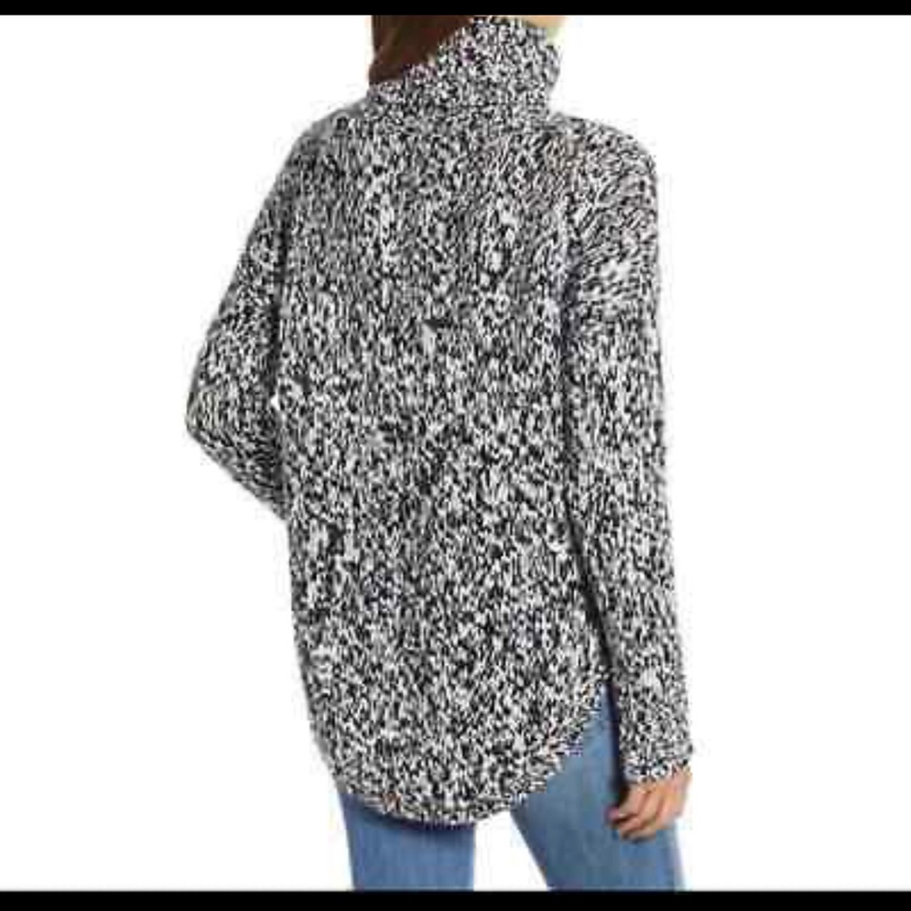 Treasure & Bond Chunky Knit Oversized Turtleneck Wool Sweater Black White Large